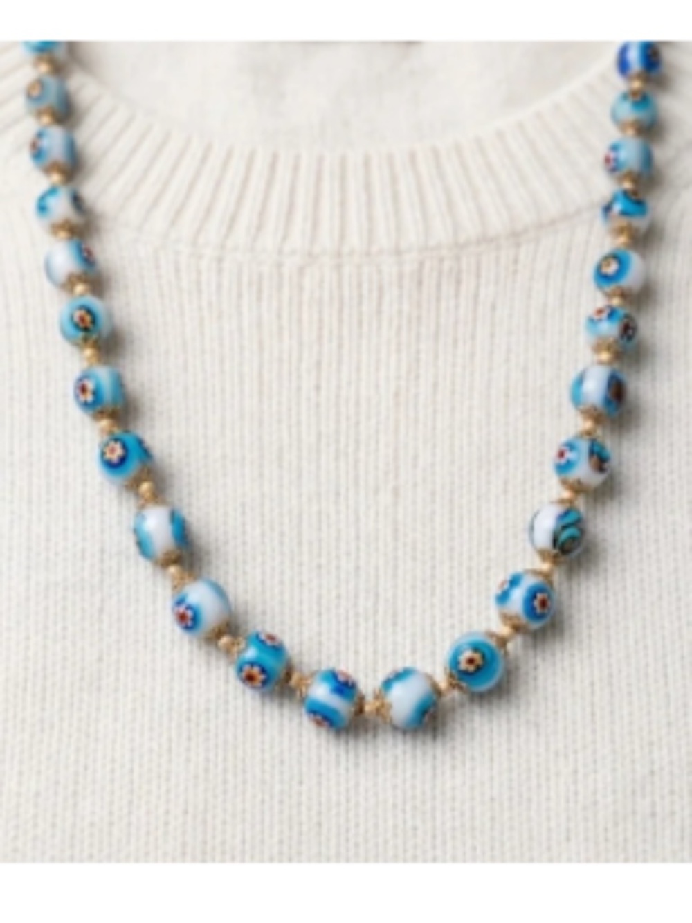 Blue Millefiori Glass Necklace – Italian Style | 8" Drop | Barrel Clasp